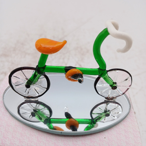 WAMANA Hand Blown Glass Bicycle Ornament/Figurine w/ Box & Mirror Base - Picture 3 of 7